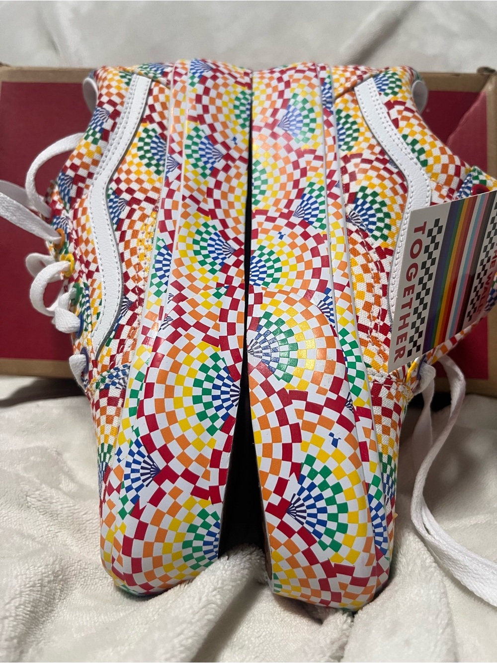 Vans woman 7 men 5.5 White-Striped Multi-Color Checkerboard Low Top Sneakers - Picture 5 of 11